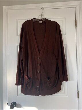 Just My Size Brown Button-Front Cardigan with Front Pockets